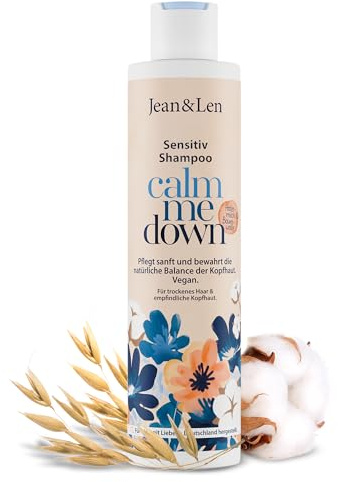 Jean & Len Shampoo Sensitiv Hafermilch & Baumwolle, reinigt sanft und schützt vor Haarbruch, für trockenes Haar und sensible Kopfhaut, ohne Parabene und Silikone, vegan, 300 ml