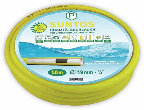 SUNTOS Qualitäts-Wasserschlauch Gartenschlauch 3/4 Zoll (Innen-Ø 19 mm) x 50 m Länge, knickfest und verwindungsfrei, UV-beständig