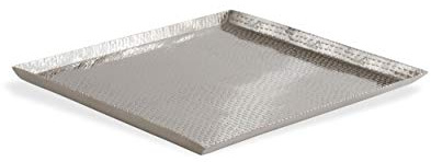 Brillibrum Design Serviertablett quadratisch aus Aluminium Hammerschlag Halbmond Dekotablett Silber