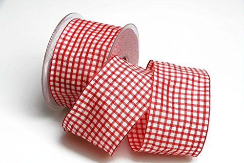 Christa-Bänder Karoband Landhauskaro rot 65mm mit Draht