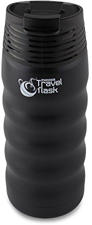 Pioneer Travel Flask, Stainless Steel Vacuum Insulated Double Wall Hot and Cold Drinks Thermo Flask – Hot 8 Hours, Cold 24 Hours, 350ml, Black