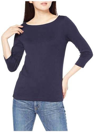 Amazon Essentials Women's Slim-Fit 3/4-Sleeve Boat-Neck T-Shirt, Navy, M