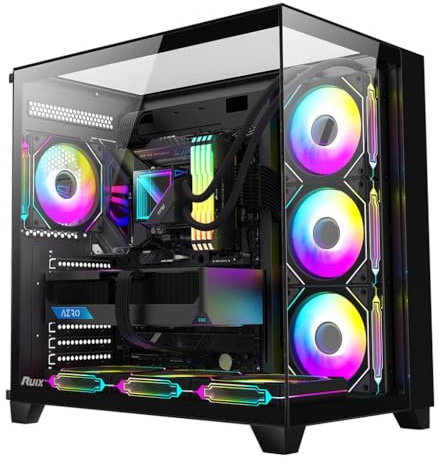 RUIX OV403 | ATX Computer Case | 4*120mm Prism ARGB PWM Fans | Three Sided Tempered Glass | Gaming PC Case | USB 3.0 | Type C (Black)