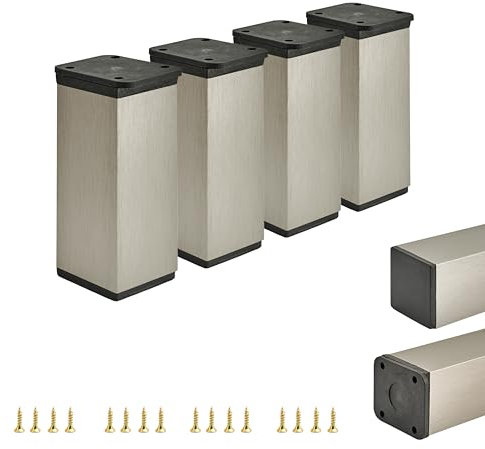 Alusfera Patas para muebles - Altura ajustable - Patas ajustables - Patas para muebles - Patas de armario - Patas para muebles - 4 unidades 40 x 40 mm - Patas de metal para muebles 100 mm - Accesorios