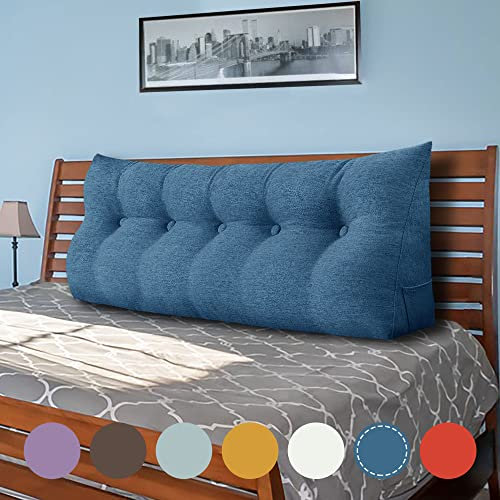 VERCART Keilkissen Bett Großes Rückenkissen Bett Kopfteil Bequemes Lesekissen für Bett und Sofa 2 in 1 Rückenlehne und Kopfkissen Couchkissen Langes XXL Lendenkissen Leinen 160cm Blau