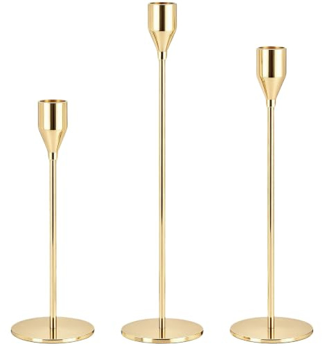 LXTaoler Candle Holders for Taper Candles, Set of 3 Gold | Heavy Metal Candle Stand Holder, Modern Decorative Candlestick Holder for Home Party Wedding Dinning Decoration