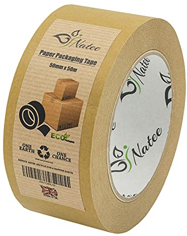NATEE® Kraft Paper Packaging Tape | Fully Recyclable Sticky Tapes | Strong Eco-Friendly Kraft Paper for Packing Parcels and Boxes | Brown Paper Packaging for Moving House | 50 Metres x 50mm (1)