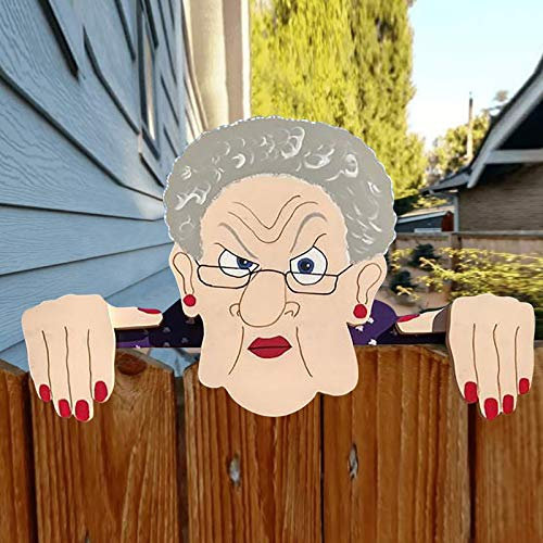SAYAWO Zaun Dekoration Neugierige alte Mann Dame Garten Hof Kunst Zeichen Pfähle, Sayla 13,7 Zoll neugierige alte Mann Hof Dekorationen, lebensechte spähen Alten Mann Zeichen Rasen im Freien Party
