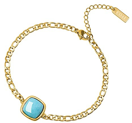 COAI Geschenkideen Damen Charm Armband Quadrat Armband aus Amazonit und Vergoldetem Edelstahl