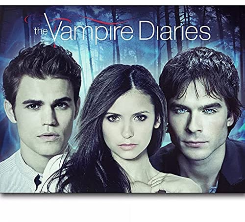 USCMN 5d DIY Diamant Malerei Foto Vampire Diaries Elena Damon Stefan Vollbohrer Quadrat Kristall Mosaik Diamant Malerei Stickerei Kunst-12x16in(30x40cm)