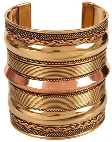Touchstone NEU Indian Bollywood handgefertigt geflochtene Muster Dramatische Look Slip in leicht zu tragen 3 Zoll Designer Schmuck Manschettenarmband in Gold Kupfertönen für Frauen.