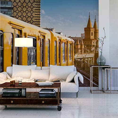 Wallepic Selbstklebende Fototapete Stadt Berlin Gebäude Brücke Straßen 300 x 210 Moderne Tapete XXL Zug 3D Autos Wohnzimmer Schlafzimmer Büro Flur Mehrfarbig Abstrakt Br.300xHö.210