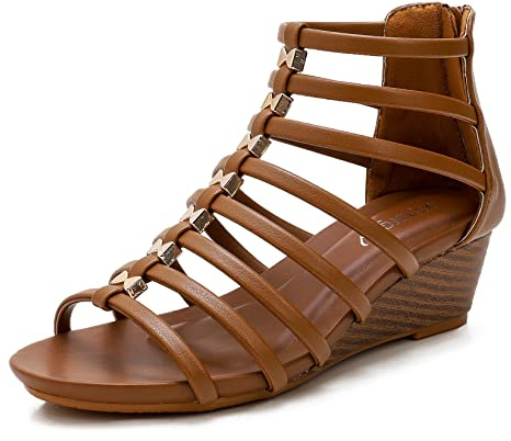 Scarpe estive comode da donna tacco medio alto aperte Toe Sandali con zeppa con cerniera posteriore, 1-marrone, 38 EU