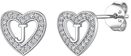Suplight Silber 925 Buchstabe J Ohrringe - Glänzende Zirkonia Herz Medizinische Ohrschmuck für Kinder, Frauen, Herren, Damen - Geburtstag Geschenk