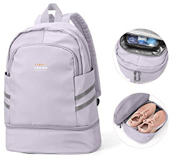 SZLX Sportrucksack für Frauen mit Schuhfach und Nasstasche Faltbarer Handgepäckrucksack Großer Reise-Laptop-Rucksack Wasserdichter Freizeitrucksack Sportrucksack Sporttasche für Schwimmen Yoga Lila