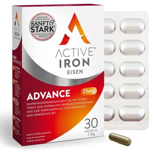 Active Iron 25 mg, hochwertiges Nahrungsergänzungsmittel, nicht verstopfend, klinisch erwiesen, dass es den Eisenspiegel erhöht, wirkt gegen Müdigkeit und Erschöpfung, 30 Kapseln, Vorrat für 1 Monat.