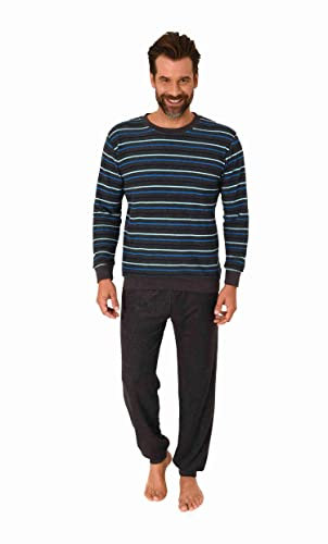 Normann Herren Langarm Frottee Schlafanzug Pyjama mit Bündchen - auch in Übergrößen, Farbe:blau1, Größe:56