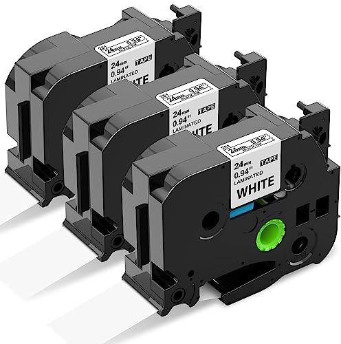 Upwinning AZe-251 TZe-251 TZe251 Compatible with Brother Tze Tape 24mm, 3X | Compatible for Brother Label Printer Tape 24mmx8m Black on White, Compatible For P Touch D600 E550W P700 P750W 2430 H500
