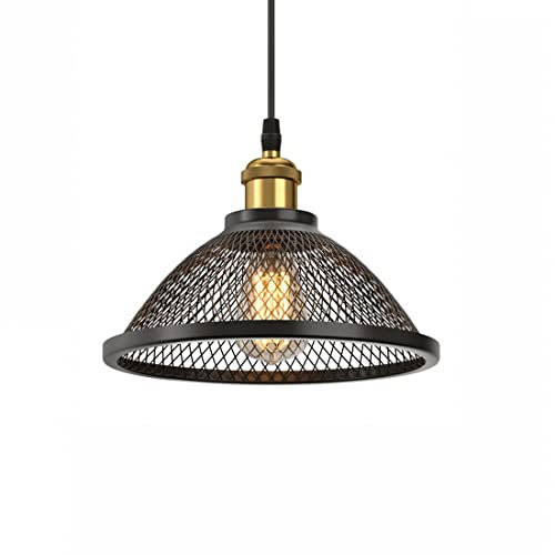 DKNHS Pendelleuchte Vintage Pendellampe E27 Retro Industrielle Hängeleuchte Esstischlampe Schwarz Hängelampe Höhenverstellbar Metall Lampenfassung für Wohnzimmer Schlafzimmer Küchen Büro (Ø25cm)