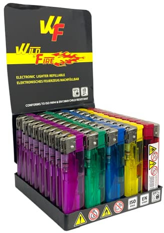 Clearfee Elektronik Feuerzeug nachfüllbar, Bunt, Transparent Feuerzeug, Lighter (100 Stück)