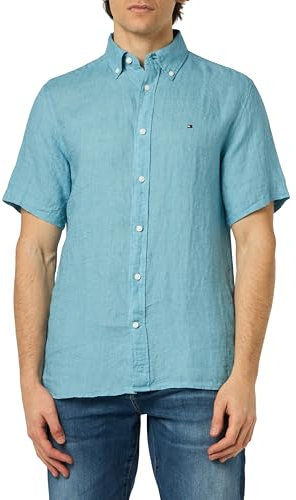 Tommy Hilfiger Camisa de Manga Corta para Hombre, Azul (Sleepy Blue), M
