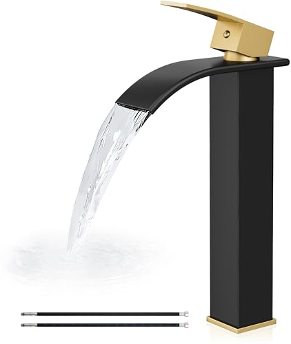 Airuida Wasserfall-Wasserhahn, Schwarz und Gold, hoher
