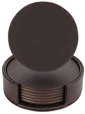 Lot de 6 sous-verres ronds en cuir personnalisés de 10 cm avec support pour la cuisine à la maison