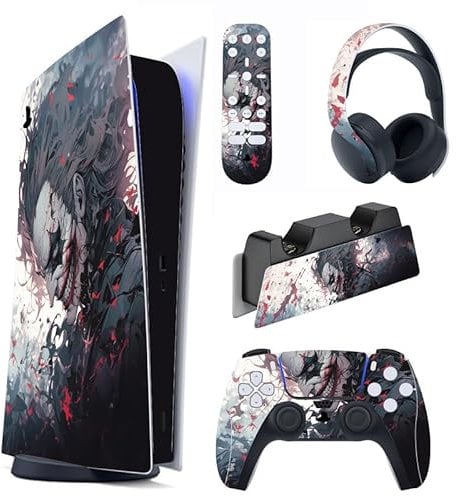 PlayVital Skin Kompatibel mit ps5 Konsole Digital Edition,Aufkleber Vinyl-Skin Schutzfolie Stickers für PS5 Konsole,Controller,Ladestation,Headset,Medienfernbedienung-Killing Clown