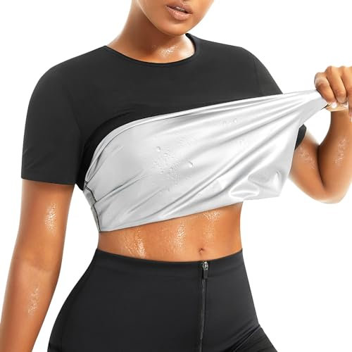 Gotoly Vêtements de Sudation Femme Gilet Minceur Sauna T Shirt Amincissante Ventre Plat Sauna Suit Costume de Sueur Manches Courtes Sport Fitness (Noir, M)