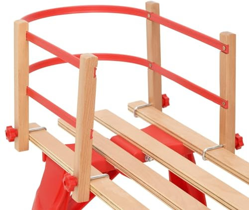 Tidyard Rückenlehne für Schlitten Rodel Davoser Schneeschlitten 98,5 x 16 x 0,22 cm (L x B x T) Rodelschlitten Schlittenlehne Lehne mit 2 Schutzstangen Sperrholz, HDPE Beige und Rot