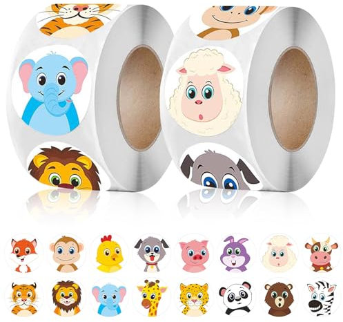 1000 Stück Motivationsaufkleber für Kinder, Aufkleber Kinder,Tieraufkleber Runde, Animal Sticker Rolle, Cartoon Tiere Belohnungsaufkleber Selbstklebende,Lehrerpreis Motivation Dekoration Aufkleber