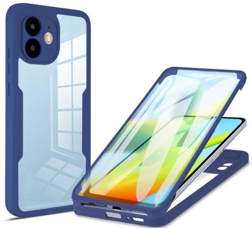 FMPCUON Case Compatible with iPhone 15 Plus, 360° Full Ultra-Thin Protective Protection Bumper, Front nd Back Tempered Glass Full Screen Protector Coverage One-piece Design Cover, Blue
