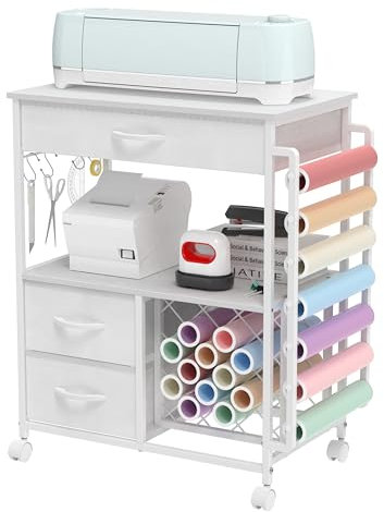 VENNQD Aufbewahrungswagen, kompatibel mit Cricut-Maschinen, Ständer, Schneidemaschinenständer mit Schubladen und Vinyl-Rollenhalter, rollender Bastelschrank, Tisch für Cricut Craft Workstation für