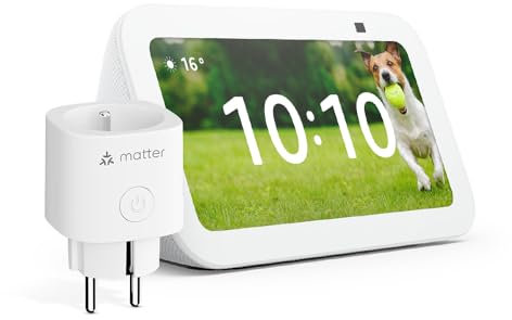 Echo Show 5 (3e génération) | Blanc + Meross Prise Connectée Matter, Fonctionne avec Alexa - Kit de démarrage Maison connectée