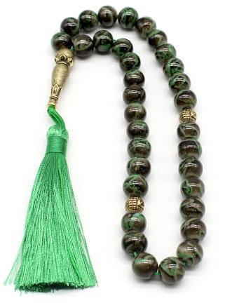 Besot Asbih Islamische Gebetsperlen, Tasbeeh, Sibha, Muslimische Mala, Misbaha, Tesbih, Dhikr-Perlen, Zikr-Perlen, Sorgenperlen, Gebetszähler, arabische Quasten-Armband, 33 StückGlas (Grün)
