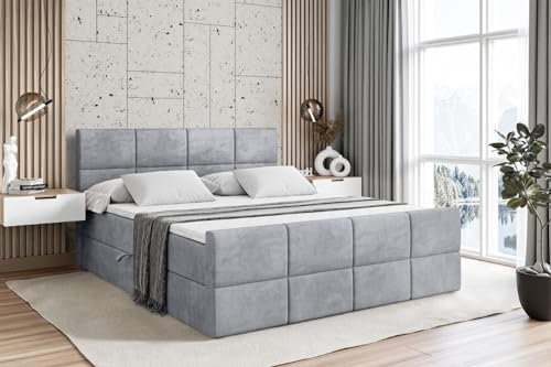 ALTDECOR Boxspringbett mit Matratze und Lattenrost, Boxbett, Topper, Fußteil, Polsterbett mit Bettkasten, Bett mit Stauraum H3-Matratze, Springboxbett - ARDENI-Z - 160x200 - Grau Monolith 84