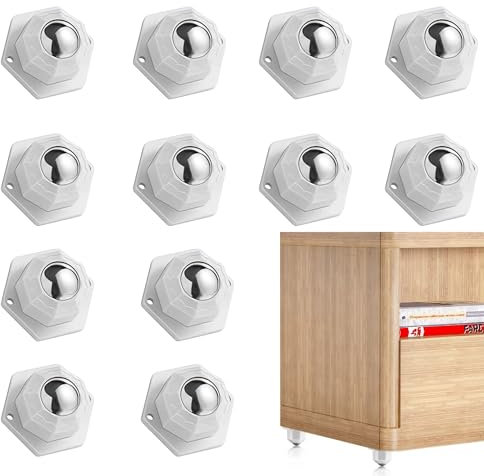 FYSL 12 Stück Kugelrollen Für Möbel, Selbstklebende Lenkrollen mit 2 Befestigungslöchern, 360 Grad Kugelrollen, Mini Rollenrad für Möbel Küchenutensilien Aufbewahrungsboxen