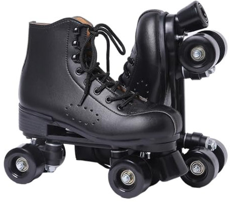 BMOZRM Doppelreihe Rollschuhe Damen Und Männer Vier Räder Rollerskates for Erwachsene Schnalle Blitz Geschwindigkeit Roll Schuhe for Drinnen Draussen (Color : Black+Black Wheel, Size : 45 EU)