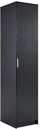 Home Source 1 Door Wardrobe with Clothes Hanging Rail Storage Shelf Bedroom Organiser, Black