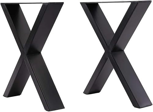 INMOZATA Tischbeine Metall 2 Stück X Form Tischfüße Schwarz Tischgestell DIY Möbelfüße für Schreibtisch Couchtisch Esstisch Sitzbank B60 x H71 cm