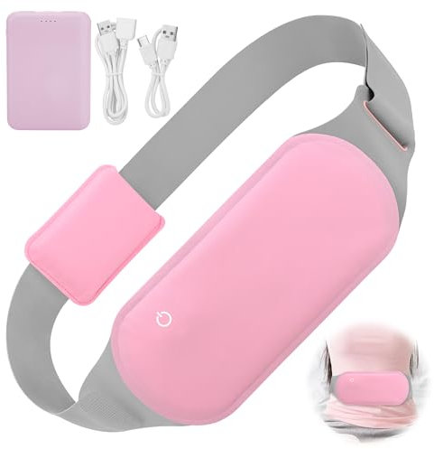 JIZZU Tragbares Perioden Wärmegürtel mit 5000Amh Powerbank, 3 Temperatur Einstellbar und Vibrationsmodi Wärmegürtel Periode, USB Wiederaufladbar Waschbar Elektrisches, Geschenk für Frauen(Rosa)