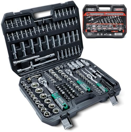 CCLIFE 187 Pezzi Set di Chiavi a Bussola Cr-V con Cricchetto 72 Denti, Bussole und Ed Inserti, Maniglia Girevole, Barra di Prolunga, Kit di Attrezzi Meccanici per Auto