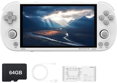 HANHIBR Trimui Smart Pro - Console di gioco portatile, display da 4,96 pollici, sistema Linux con processore Allwinner A133P scheda TF 64G integrata, colore bianco