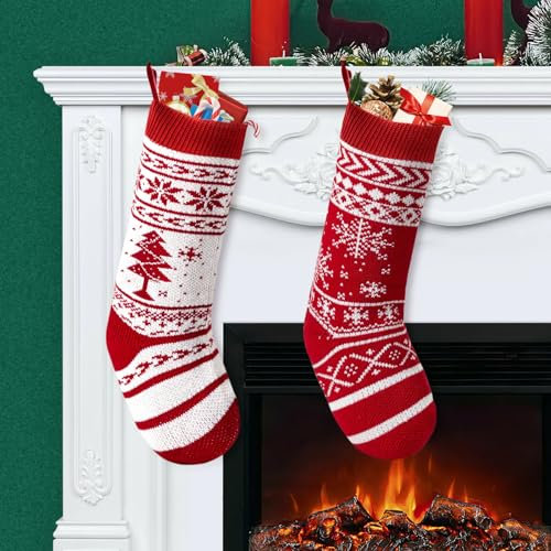 FUKPO Calcetines Navidad Chimenea, Calcetines Navideños para Colgar Personalizados Botas de Navidad Decoracion Hogar, Christmas Stockings Calcetin Navidad Personalizado Calcetín Papa Noel Adornos