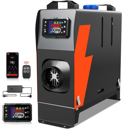HCALORY 110V Diesel Heater 8KW Carrying Adapter, Portable Diesel Air Heater All In One with App Control, Remote Control and LCD Monitor, Single Hole for Car Trucks Bus RV and Trailer