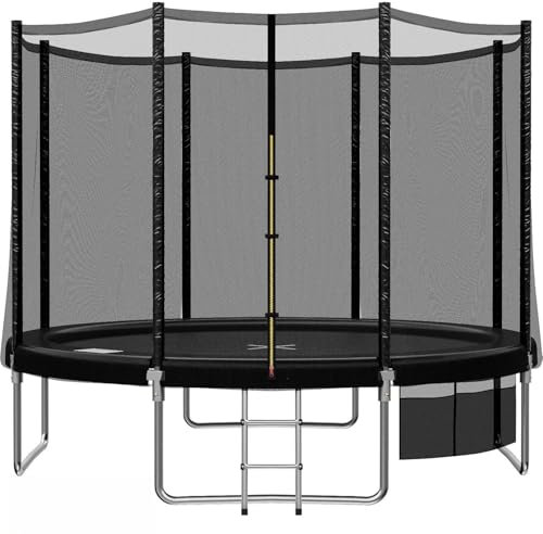 TRIUMPHKEY Trampolin Outdoor Ø 305 cm mit GS TUV Zertifizierung – Gartentrampolin mit Sicherheitsnetz, Leiter & Randabdeckung – Kindertrampolin Indoor & Outdoor – Belastbarkeit 150 kg – Schwarz