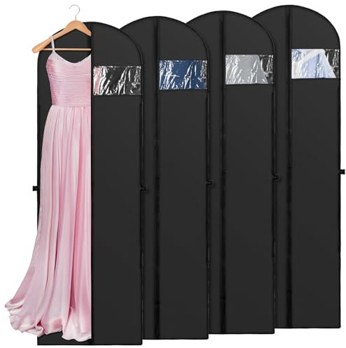 Kleidersack Lang 180×60cm, Faltbare Kleiderhülle mit Griffen, Atmungsaktive Kleidersäcke mit Reißverschluss, Staubdichte Kleidung Schutztasche, Garment Bag für Brautkleider, Abendkleider (4 Stück)
