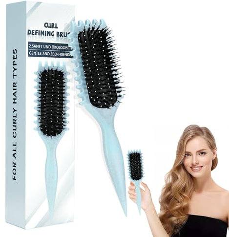 Pavlleen Curl Hair Brush, Lockenbürste, Lockige Haarbürste, Curl Define Styling Brush, Wildschweinborsten Curling brush, zum Kämmen und Formen, reduziert Ziehen und Locken Trennung (Blau)