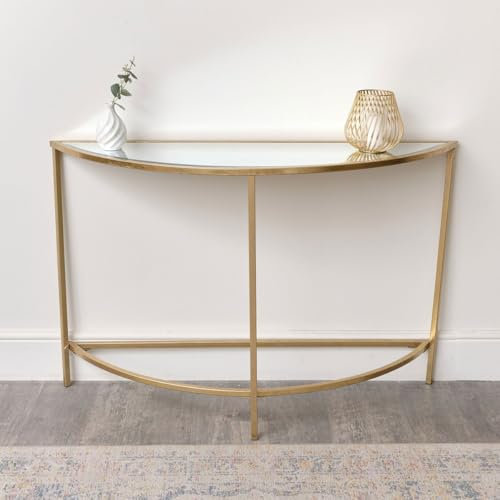 Melody Maison Large Half Moon Gold Mirrored Console Table - 120cm x 78cm