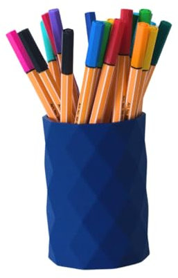 Atelier CréaPons Pot a Crayons Bleu à motif géométrique, Made in France, Porte crayon, Pot a crayon, Porte stylo bureau,10 cm x 7 cm, Accessoire bureau, Pot crayon maitresse